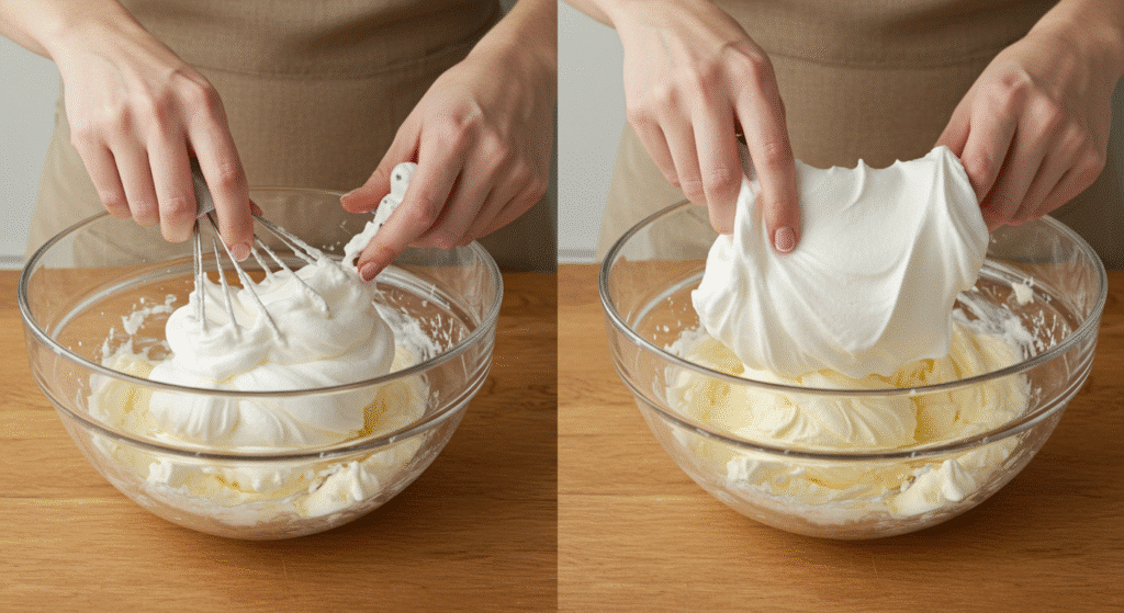 Folding egg whites into cream cheese mixture for cloud bread