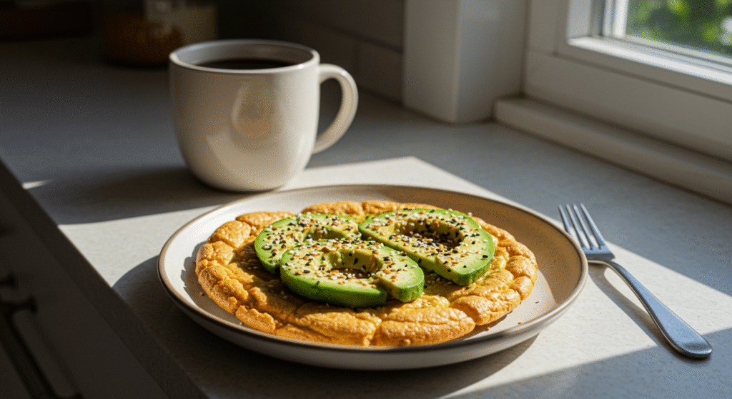 High protein cloud bread breakfast with avocado topping
